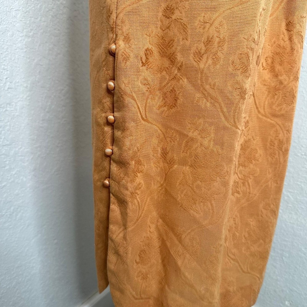 Vintage 70s Jacquard Midi Boho Terracotta Floral Dolman Sleeve Button Shoulder M - Picture 6 of 9